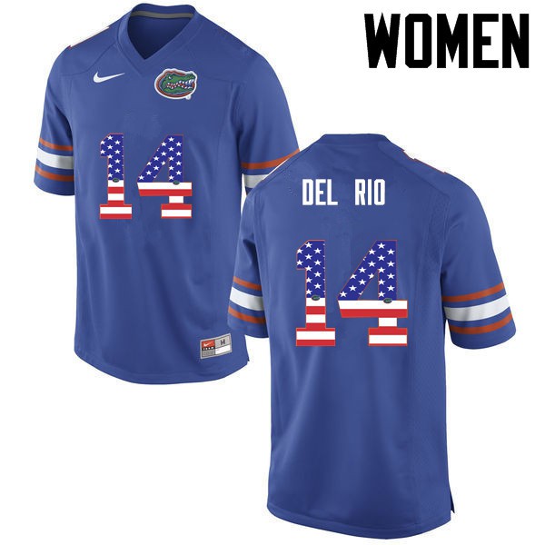 Florida Gators Women #14 Luke Del Rio College Football USA Flag Fashion Blue